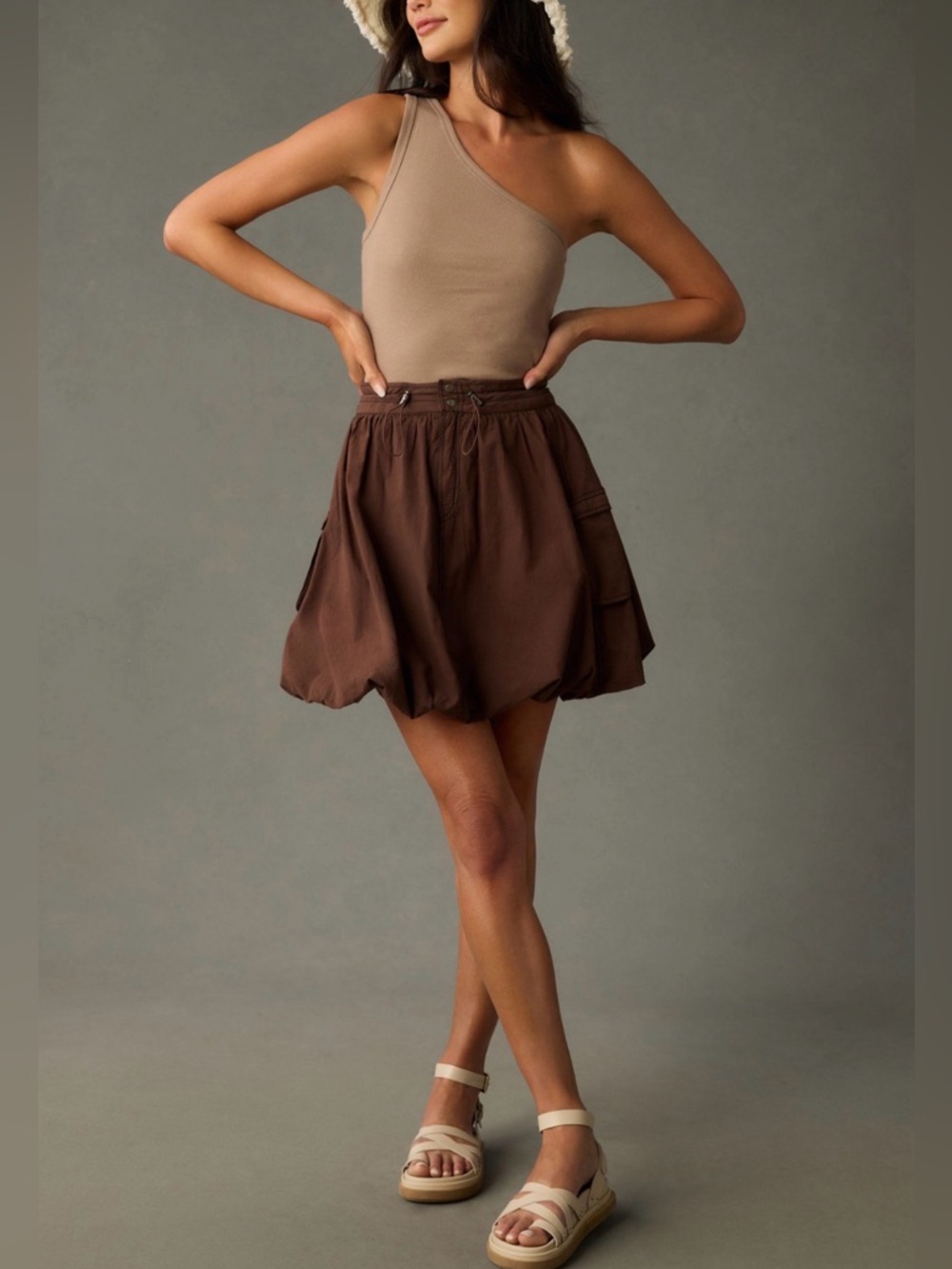 Pilcro Anthropologie Parachute Bubble Mini Skirt Chocolate Brown Size 6